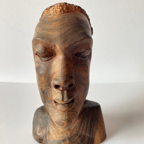 African Tribal Man Bust Ironwood Sculpture Vintage - Picture 6 of 8